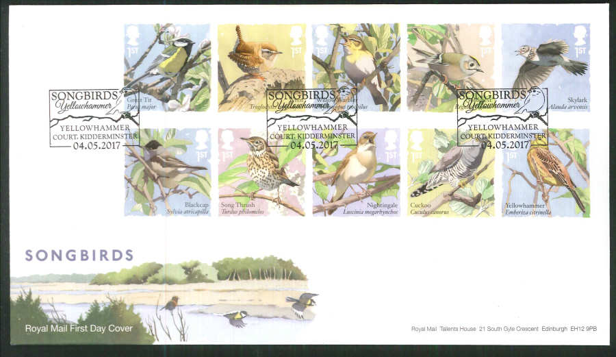 2017 - First Day Cover "Songbirds" - Yellowhammer Court, Kidderminster Postmark